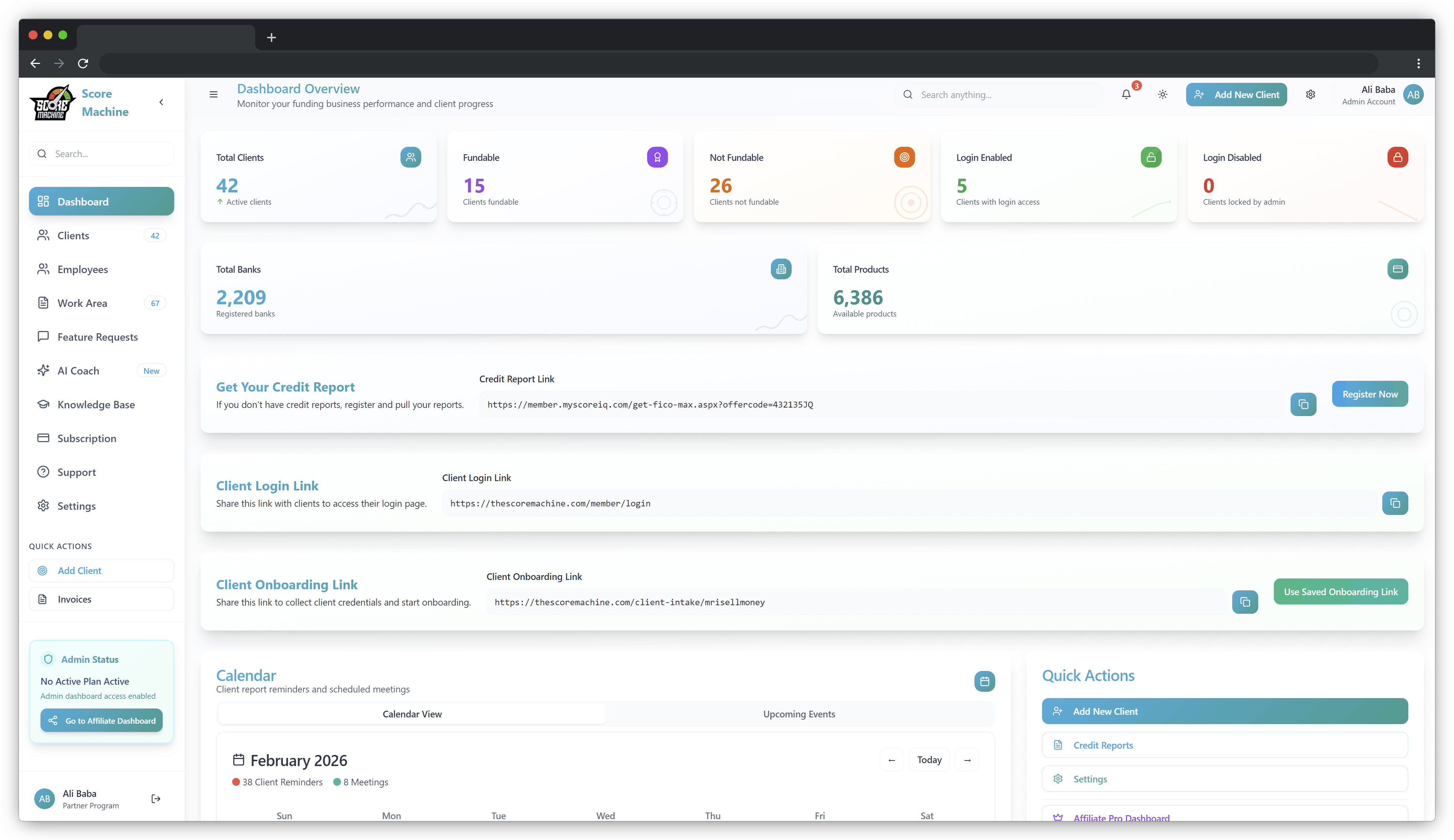 Score Machine dashboard preview